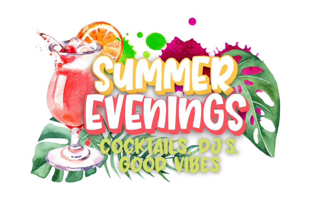 Logo summer evenings bij restaiurant eve. Cocktails, Dj's, good vibes